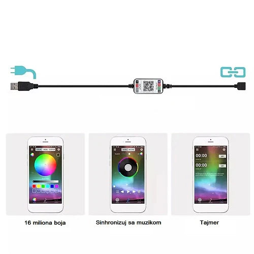 RGB LED traka 10M 5V sa Bluetooth i daljinskom kontrolom