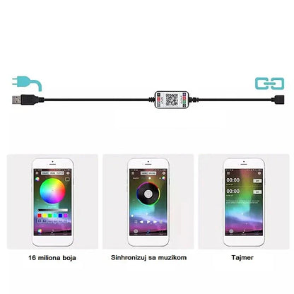 RGB LED traka 10M 5V sa Bluetooth i daljinskom kontrolom