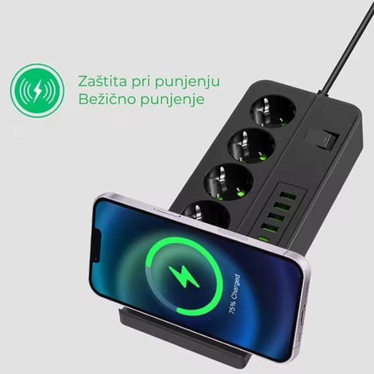 Multifunkcionalni Produzni Kabl Sa USB portovima i bežičnim punjačem