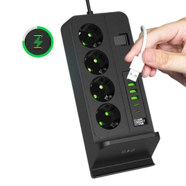 Multifunkcionalni Produzni Kabl Sa USB portovima i bežičnim punjačem