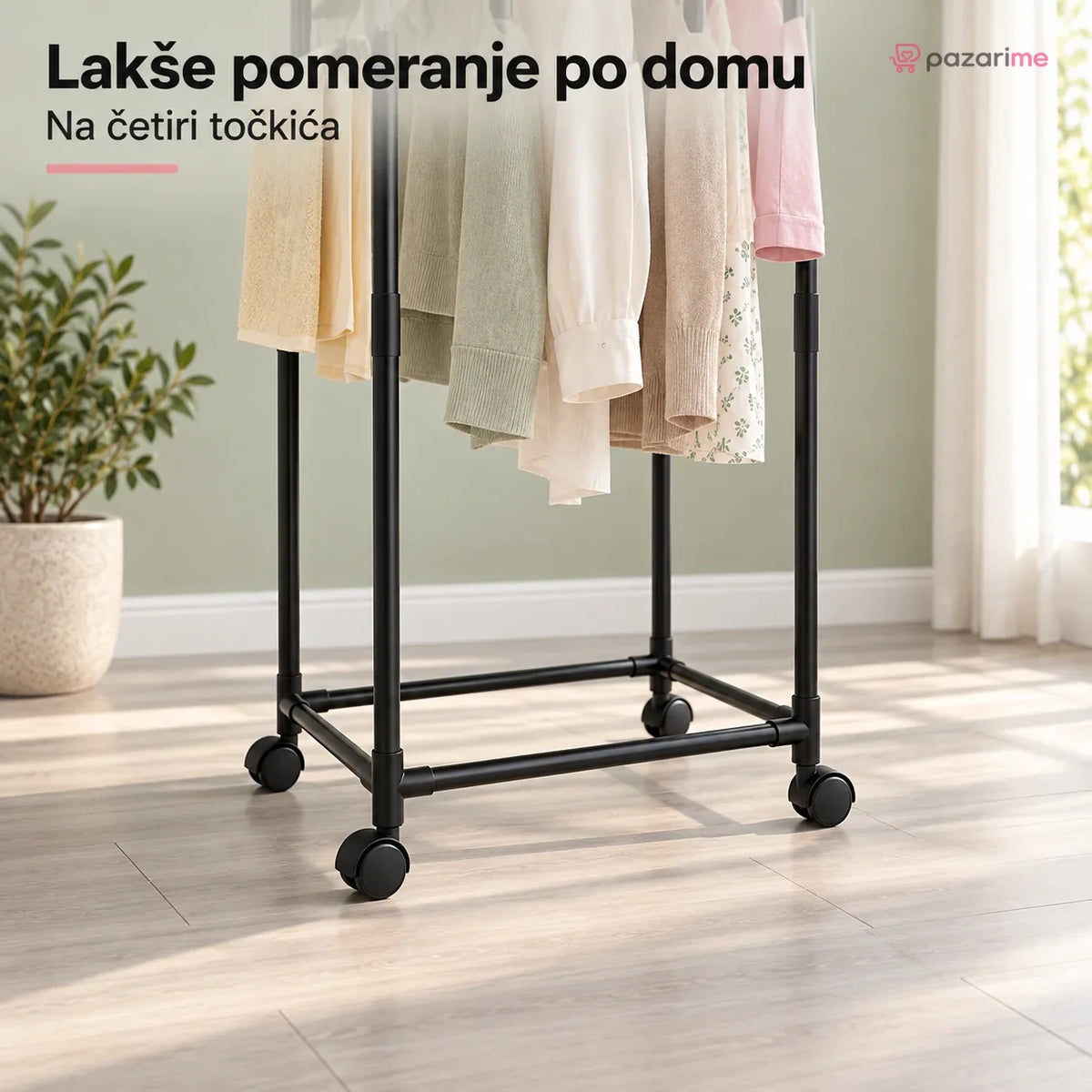 Sklopivi metalni stalak za veš na točkićima – 2 nivoa | Pazarime