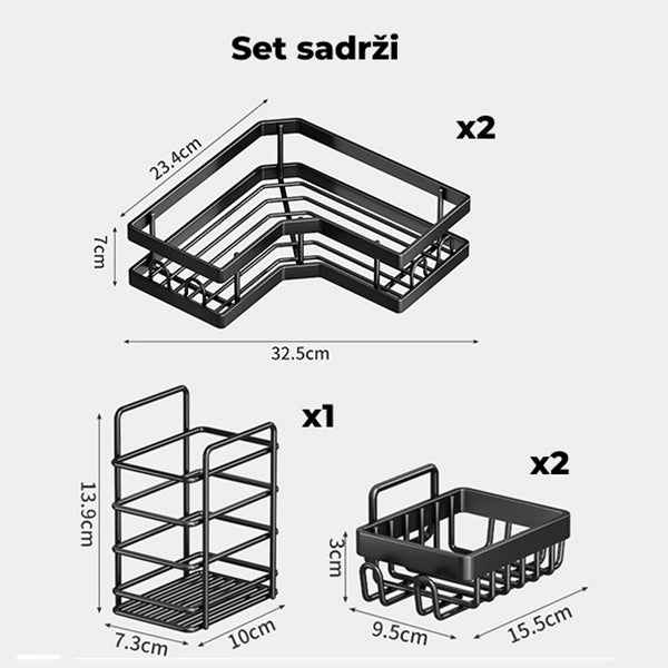 Ugaone tuš-police set (5 komada)