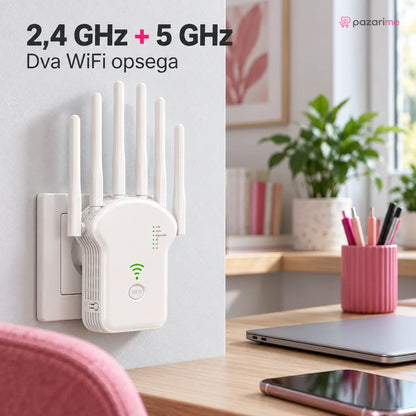 WiFi pojačivač signala 1200 Mbps — Dual Band, 6 antena | Pazarime